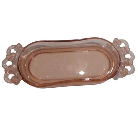 Vintage Pink Glass Oval Soap Trinket Dish Handles Retro Depression Glass Style - Picture 1 of 6